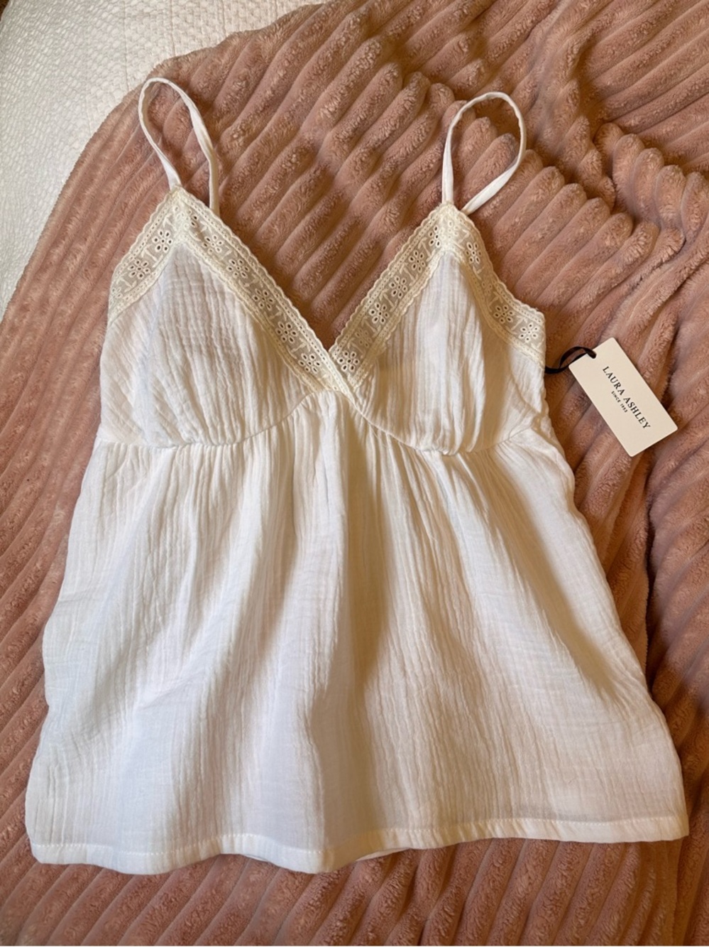 Laura Ashley White Lace Trim Cotton Cami